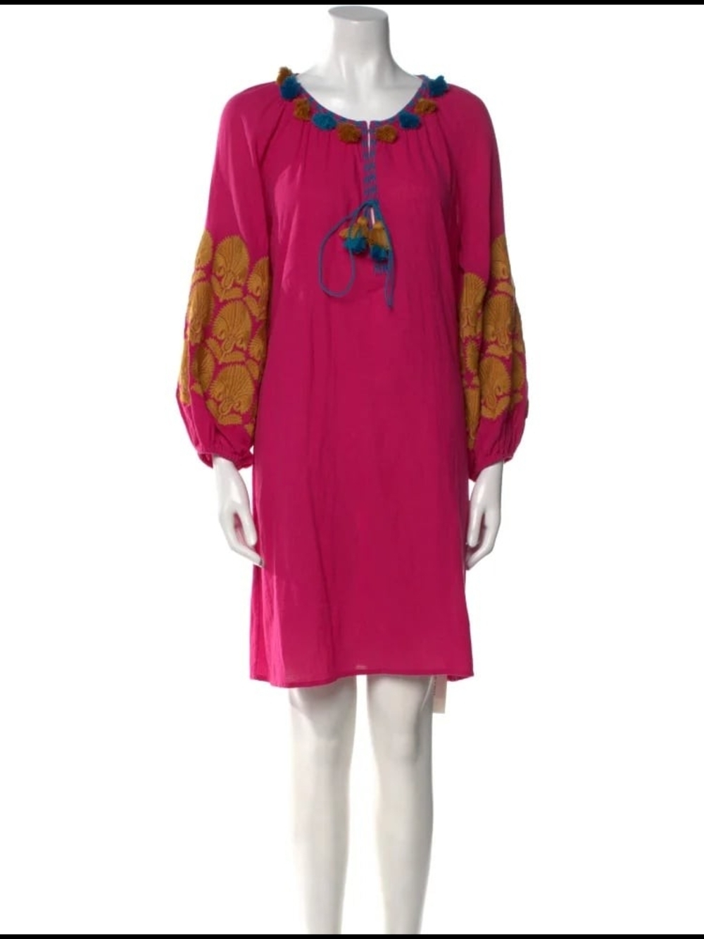 Figue Fuchsia Pink Long-Sleeve Embroidered Tunic Dress